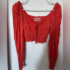 Urban Outfitters Shirred Long Sleeve Crop Top